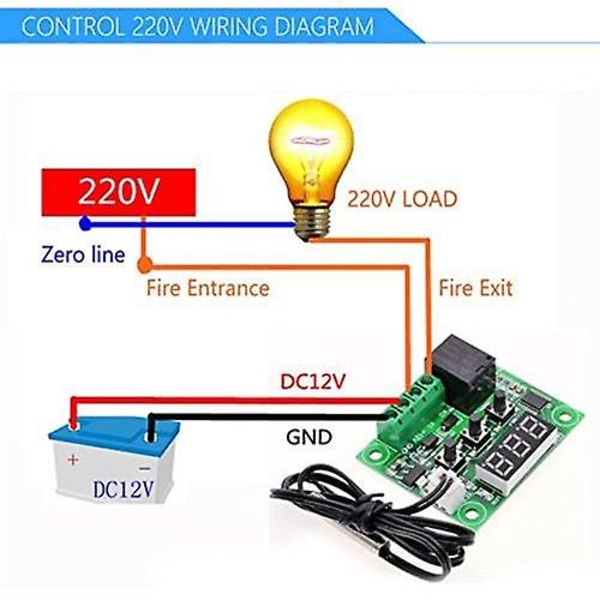 W1209 Blå LED Digital temperaturkontrollkort Mikrotermostat Elektronisk temperaturkontroll 12V DC