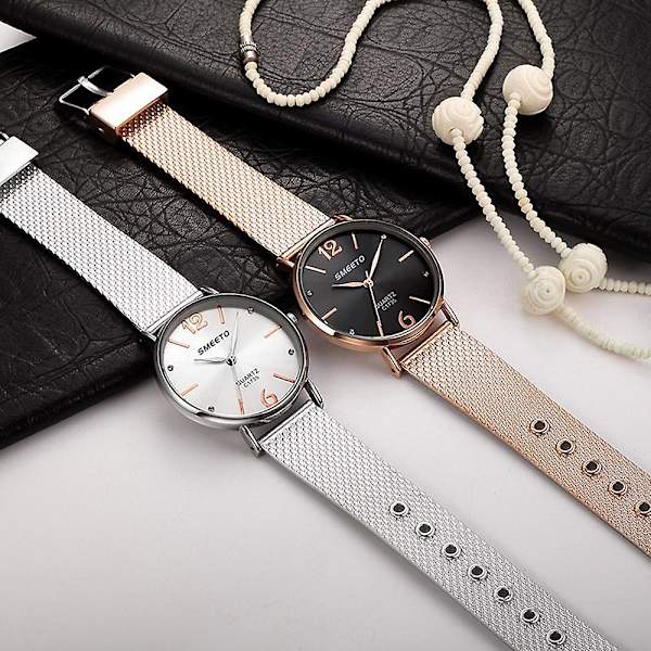 SMEETO Casual Style kvinnor Quartz Watch Mode Urtavla Rostfritt stål Armband Damer