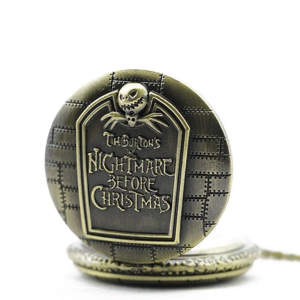 DEFFRUN Retro Nightmare Before Christmas Tomb Pattern Chain Quartz Pocket Watch