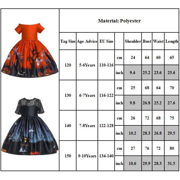 Halloween Flickklänning Häxa Cosplay Kostymer Skater Swing Dress Red 150cm Red 120cm