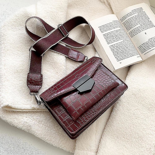 Ny stil mini handväska dam mode liten väska enkel stil axelväska retro bred axelrem