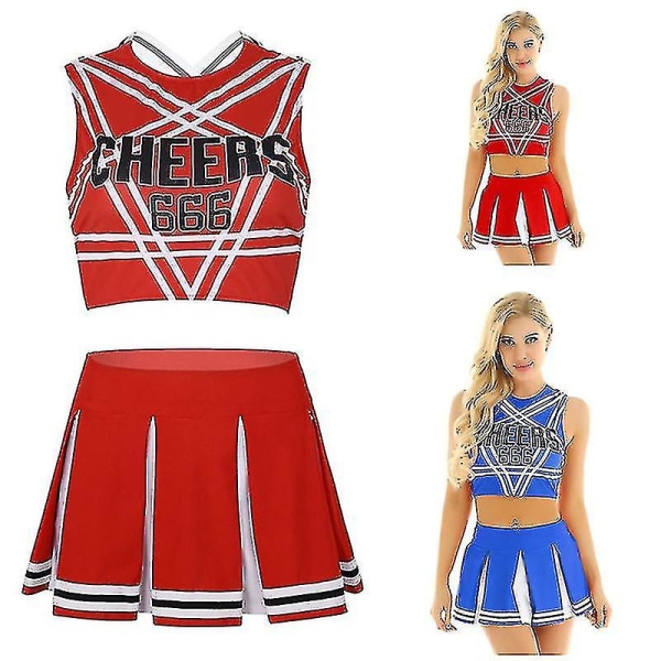 cosplay uniform sexiga underkläder cheerleader kostym set Halloween Blue 2XL Red 2XL