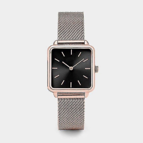Fyrkantig watch för kvinnor, lyxiga armbandsklockor (roseguld svart)