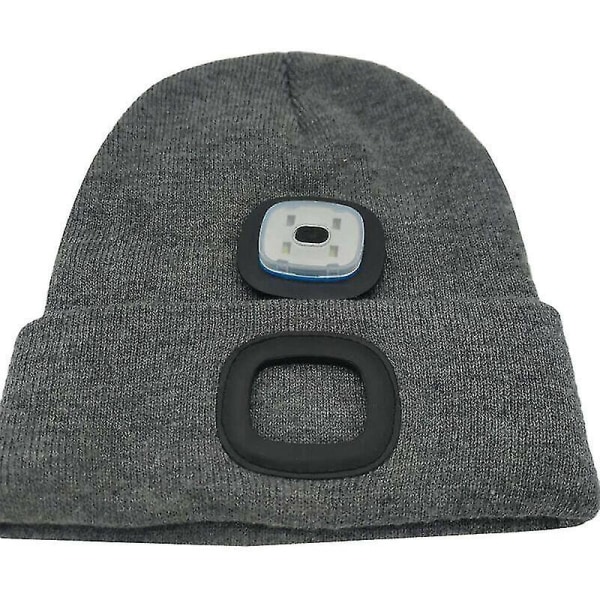 (Grå) Unisex LED-ljus Vinterstickad Varm mössa Mössor Thermal Stretchstickad Cap