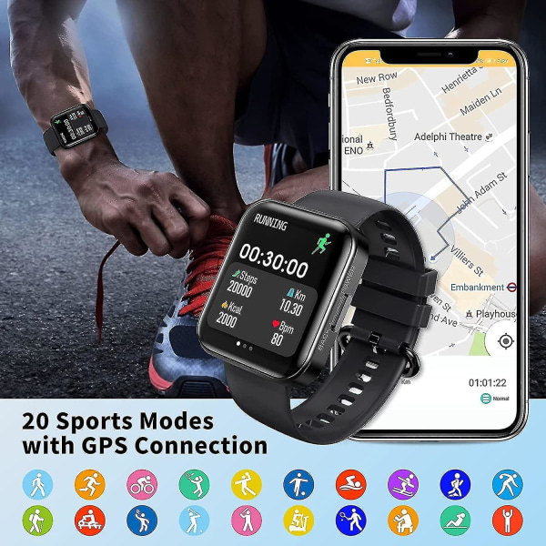 Smart Watch 1,71 tums 3d-böjd helpekskärm Smartwatch 20 sportlägen