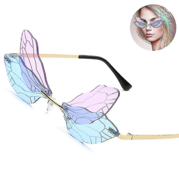 Dragonfly Wing Shape Solglasögon För Kvinnor/Män Ramlösa Oregelbundna Glasögon Solglasögon Fest Solglasögon