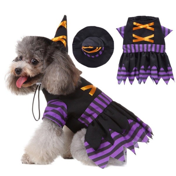 Pet Halloween Cosplay Kostym Randig Wizard Outfits Kläder purple+black large purple+black large