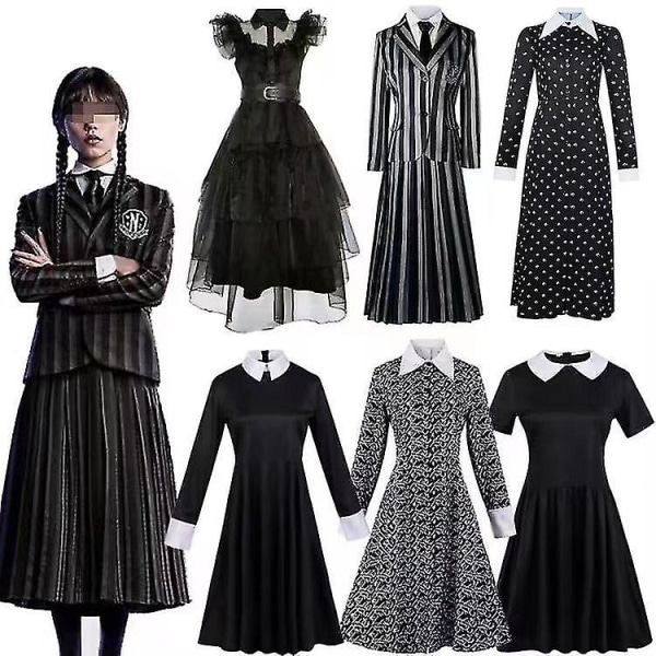 Onsdag Adams Kläder Familjen Addams Värdinnan Tess Cosplay Performance Dansklänning Kostym Cosplay Karneval Barn Vuxna Flickor Damer 2 adult l 3 kids 110