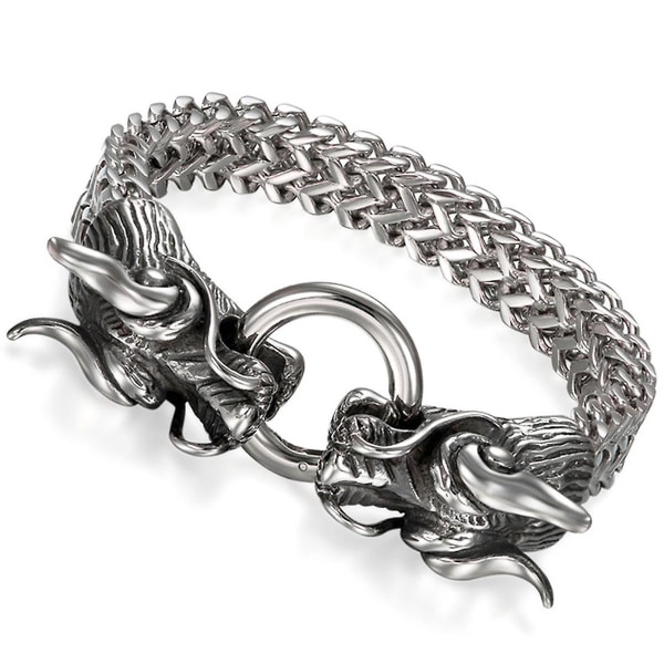 Cool kraftigt rostfritt stål Silver Dragon Head Cuff Armband Herrarmband