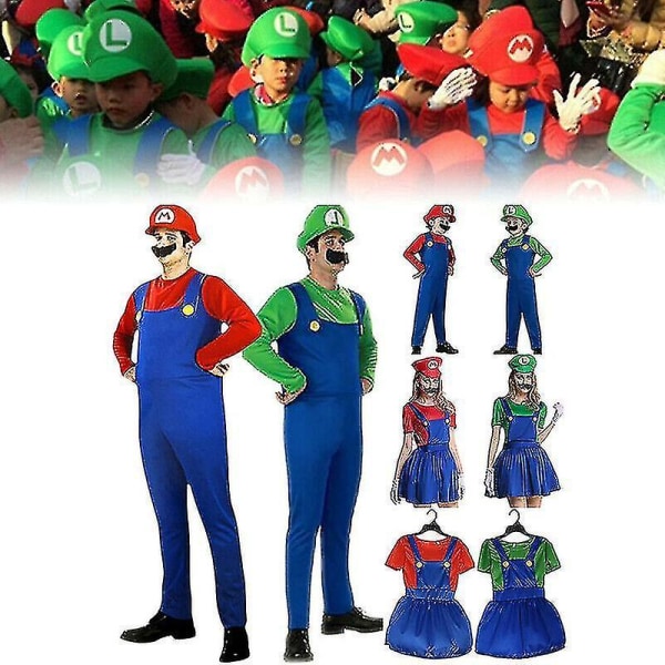 Vuxna Barn Barn Super Mario Luigi Jumpsuit Romper Cos Party Hallowee Luigi Green(Men)