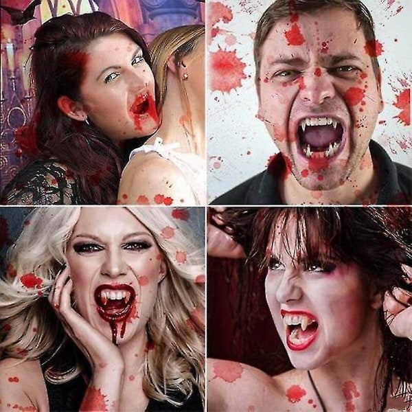 Vampyr huggtänder tänder med självhäftande skalbar cosplay rekvisita Realistisk återanvändbar Halloween-fest Skräck D 1 pcs