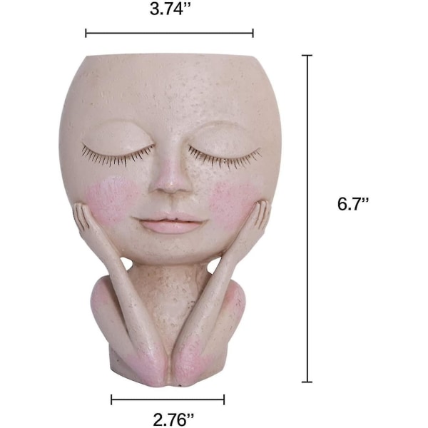 Ansikte Blomkruka Head Planter Kruka Suckulent Kruka Söt Resin Kaktus Planter Kopp Stängda ögon