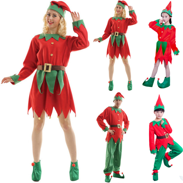 Jultomtekostym för kvinnor Män Pojkar Flickor Cosplay Outfit Kläder Boys 10-12 Years Girls 10-12 Years