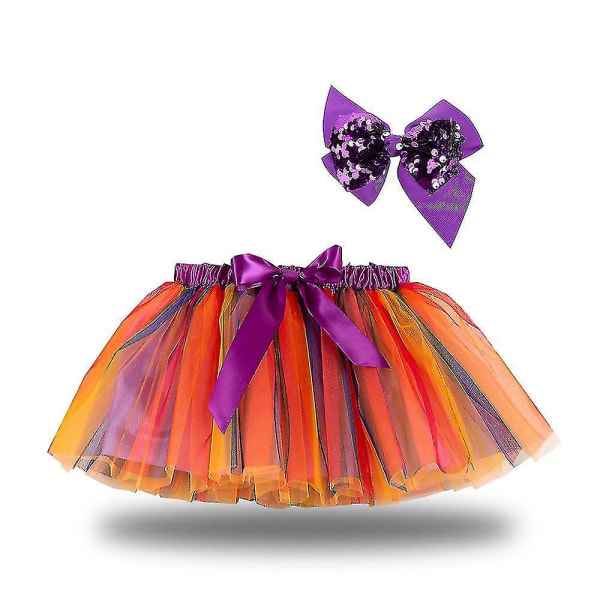 Layered Balett Tyll Rainbow Tutu kjol för små flickor Klä upp med färgglada hårrosetter RS021 with Bow