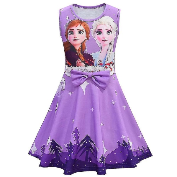 Barn Frozen Elsa Anna Sundress Girls Summer Sleeveless Bowknot Swing Dress Purple