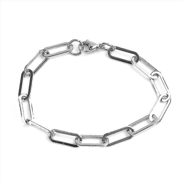 Rostfritt stål länkkabelkedja armband, ovala smycken, män (silver-6 mm)