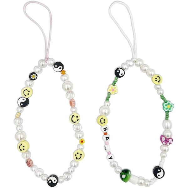 Smiley Face Beaded Phone Lanyard - Heart Beaded Phone Charm Handledsrem ,frukt Star Letter Flower Pe