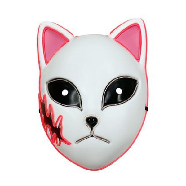 LED Demon Slayer Mask, Fox Mask Anime Cosplay Personality Mask Yellow+Blue Pink+Blue