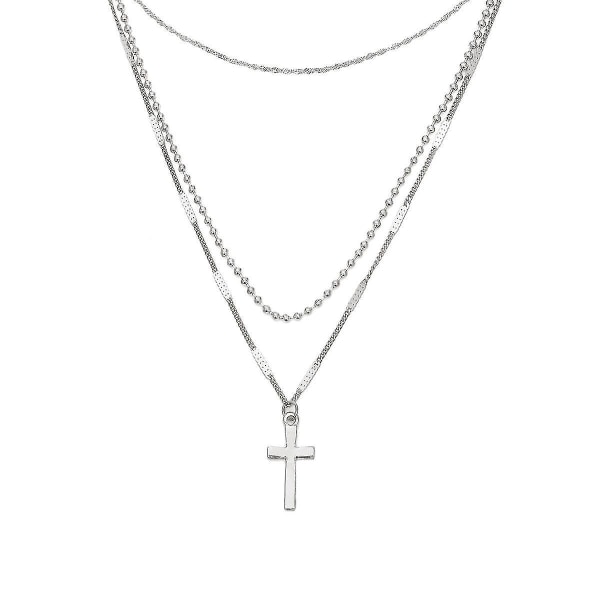 Cross Halsband Män Rostfritt Stål Silver Svart Guld Layered Rope Chain Cross Pendant