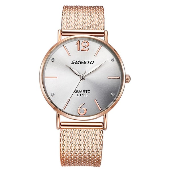 SMEETO Casual Style kvinnor Quartz Watch Mode Urtavla Rostfritt stål Armband Damer