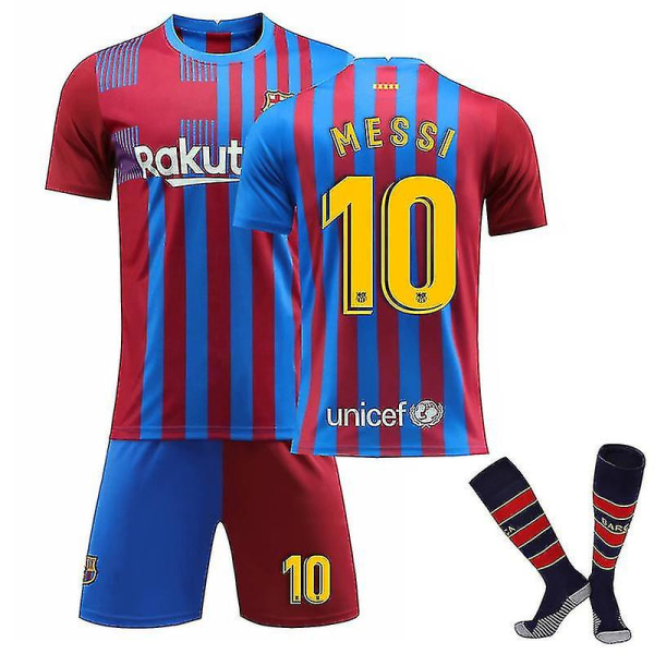 2022 Barcelona Hem #10 Messi-tröja Kostym Barn Pojkar Fotbollssatser Ungdomsfotbollsträningsdräkt Set med strumpor XS