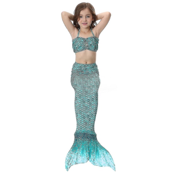Barn Flickor Mermaid Tail Bikini Set Baddräkt Badkläder Simdräkt Dark Green