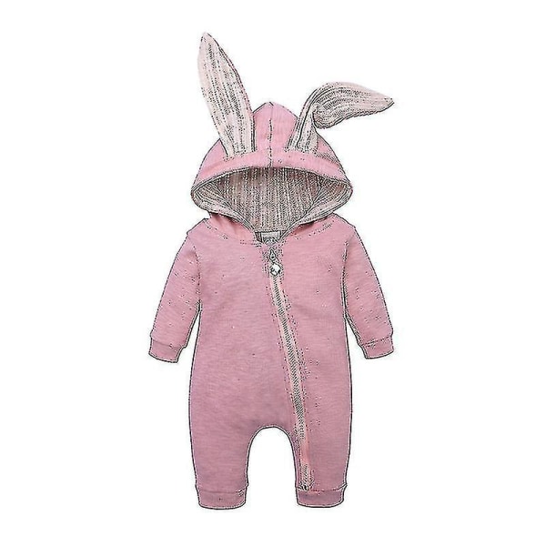 Cartoon Bunny Easter Hoodie Outfits Rompers Bomullsdragkedja Rompers Pink