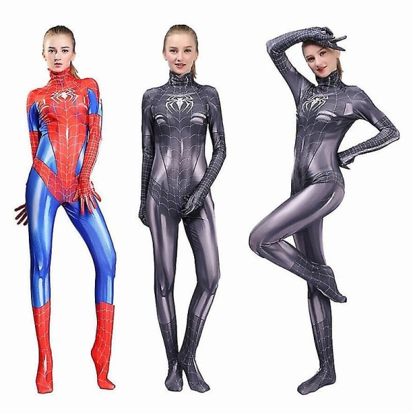 Kvinnor Spiderman Superhjälte Sexig Jumpsuit Kostym Girl Cosplay Outfit Black M Red 2XL
