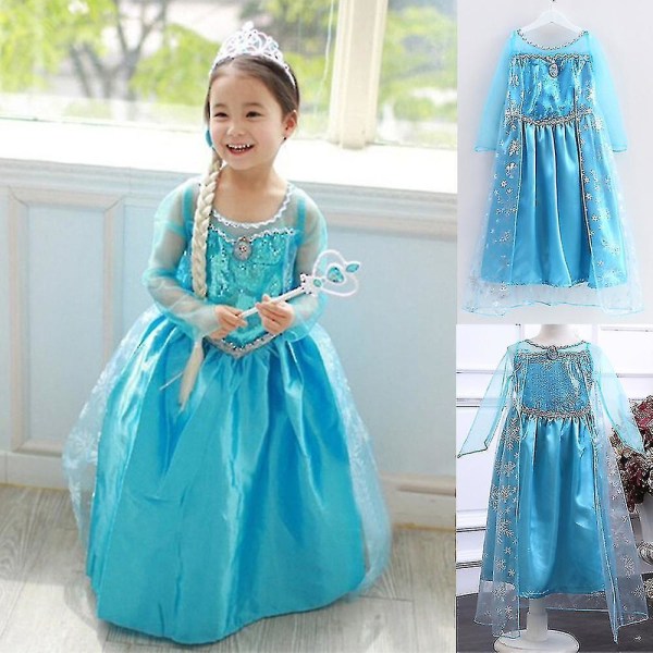 Barn Flickor Frozen Elsa Paljetter Satin Fancy Dress Gradient Sleeve Tyll Dress