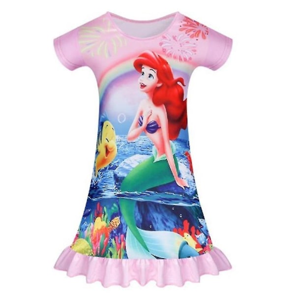 Mermaid Ariel Print Barn Flickor Sommarklänning Sovkläder Kortärmad volang Nattlinne (rosa)