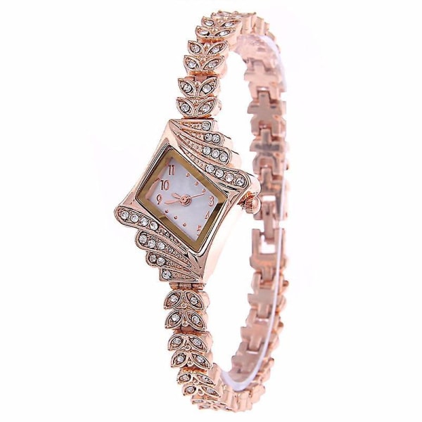 Mode Damklänning Watch Diamantformen Crystal Leaf kvinnor Armband Quartz