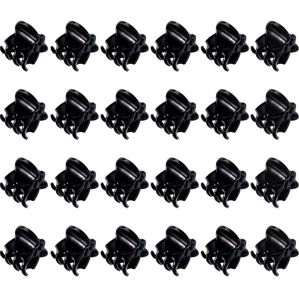 Mini Hårklämmor Plast Hårklon Pins Klämmor för flickor och kvinnor (24 delar, svart)