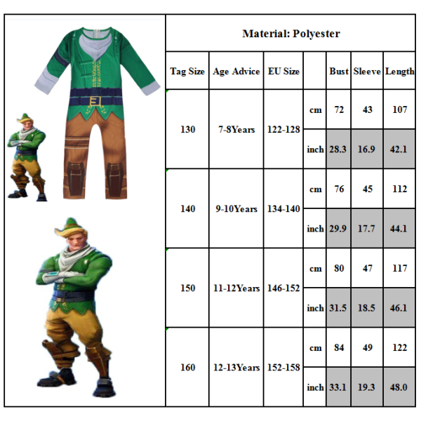 Kids Boys Jumpsuit ELF Cosplay kostym för Halloween jul 140cm 150cm