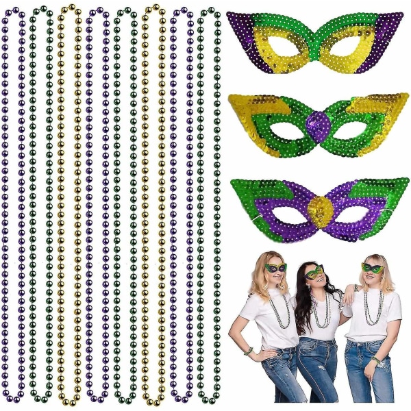 12 delar Mardi Gras Masker & Pärlor Halsband Bulk Set - Mardi Gras set  inklusive e68f | Fyndiq