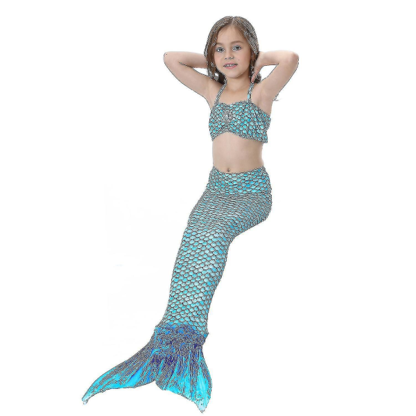 Barn Flickor Mermaid Tail Bikini Set Baddräkt Badkläder Simdräkt Blue