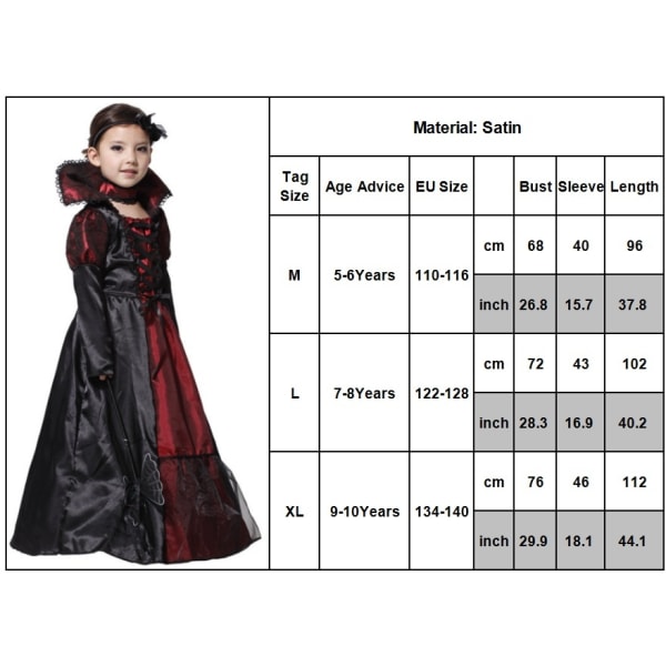 Flicka Halloween Cosplay kostym Barn Häxa Vampyr black&red