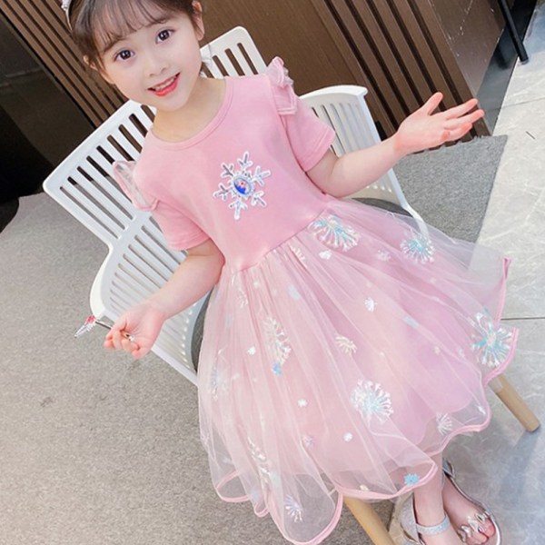 Kids Girl Cosplay Party Princess Frozen Elsa Costume Party Dress blue 100cm pink 140cm