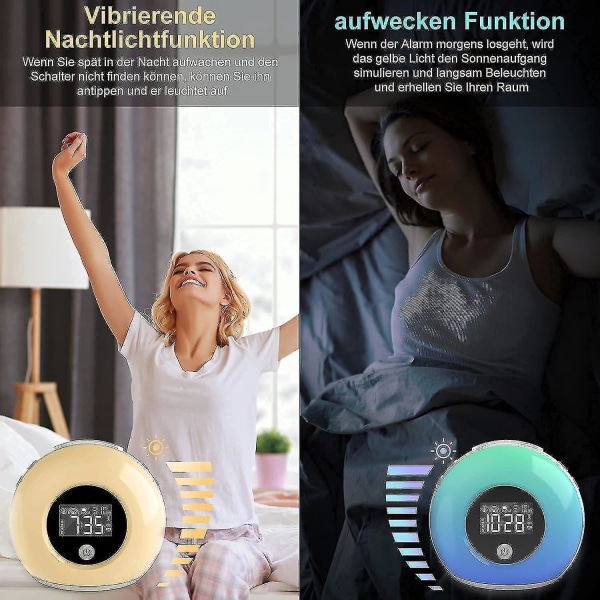 Wake Up Light ljus väckarklocka med bluetooth högtalare, väckarklocka barn med nattlampa, resor