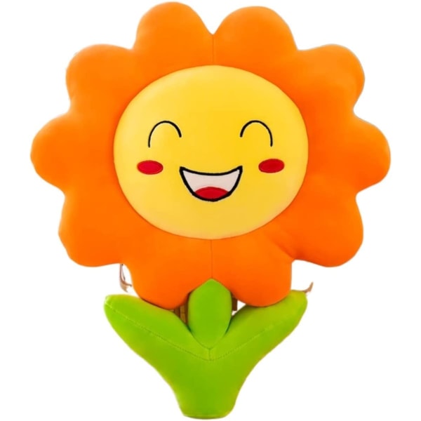 Cartoon Smile Solros Kudde Söt imitation växt Plyschleksak fylld Blomkudde Jul Alla hjärtans dag present (Färg: Orange, Höjd: 45cm)