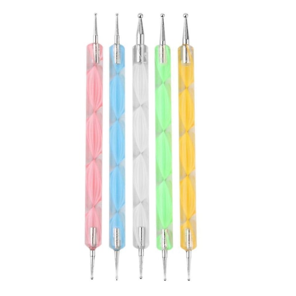 5st 1 set 2-vägs prickpenna Marbleizing Tool Nail Art Design Dot Paint Tools