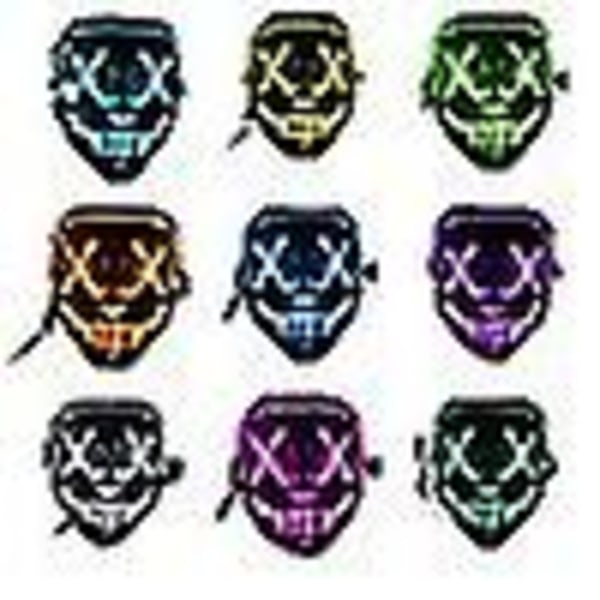 Sömmar Skrämmande Led Mask Halloween Cosplay Kostym Mask Light Up Festival Party yellow orange