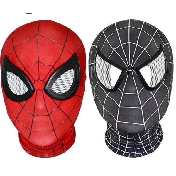 Spiderman Mask Kostym Cosplay Huva Vuxna Barn (svart/röd) Red 2pcs