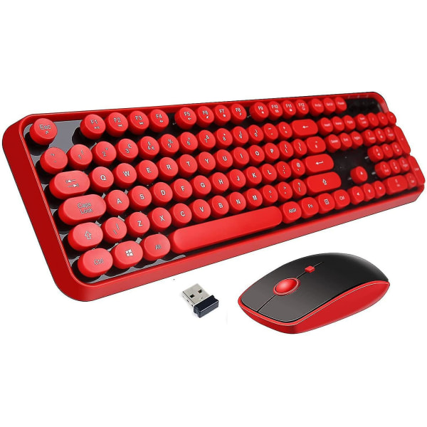 Trådlöst tangentbord Mus Combo, 2,4 GHz trådlös skrivmaskin tangentbord, full storlek kontorsdator Retro
