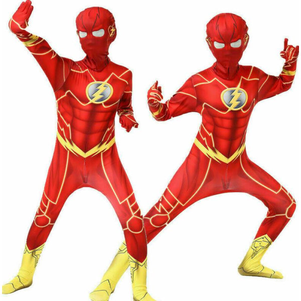 The Flash Cosplay Costume Kids Pojkar JumpSuit Suit 115-125cm 115-125cm