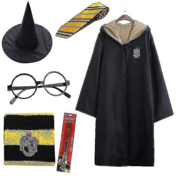 7st/ set för Harry Potter Magic Wizard Fancy Dress Cape Cloak Hogwarts skoldräkt 6Pcs Yellow