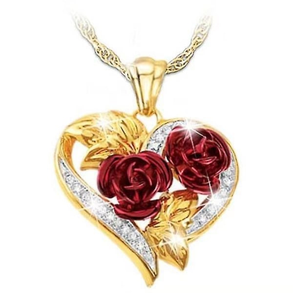 3 delar kärlekshjärta halsband & örhängen Set, Rose Flower Smycken