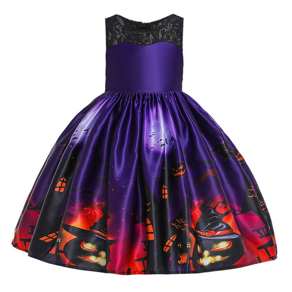 Halloween Flickklänning Häxa Cosplay Kostymer Skater Swing Dress Red 150cm Purple-B 140cm