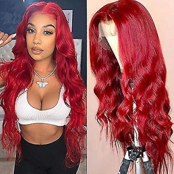 Ladies Wave Hot Red Wig No Glue Peruk High Temperature Silk Rose Mesh Head Cover (röd)