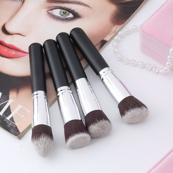 4 st Trä Makeup Brush Kit Professionell kosmetisk Set Silver Ferrule Svart