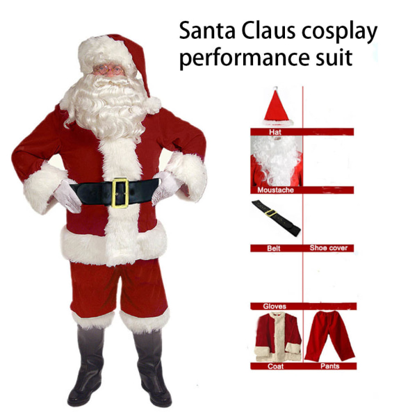 5/6 st Santa Claus Cosplay Kostym Julset Set 5 pcs XXXL 5 pcs M